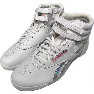 (N7) Reebok Freestyle HI Evergreen White and Pink Toddler Girls' Sneakers Size 6